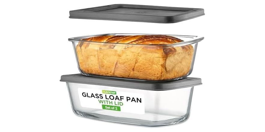 NutriChef 4-Piece Glass Loaf Pan Set with Lids for $24.99 at Woot