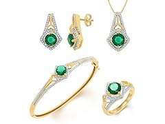 Simulated Emerald And Diamond 4 Pc Set, 0.3ct
