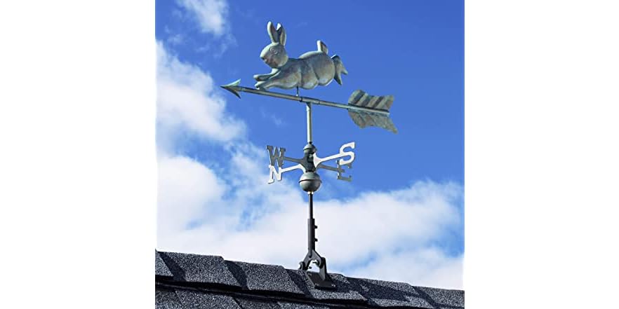 Rabbit Cottage Weathervane - Blue Verde Copper w/Roof Mount