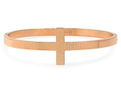 Ladies 18K RGP Stainless Steel Cross Bracelet w/ Cross