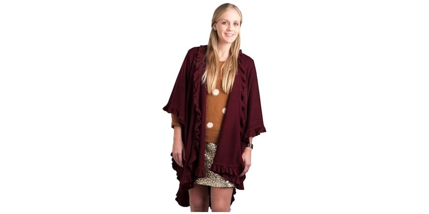 Accessory Street Softy Ruffle Ruana, Wine/Wood