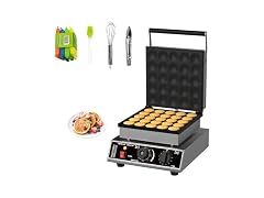 Takywep Commercial Mini Dutch Pancake Maker - 1750W Electric Stainless Steel Nonstick Griddle with Timer & Lid - Even Heating, Perfect for Poffertjes, Dorayaki, Mini Pancakes - Ideal for Home