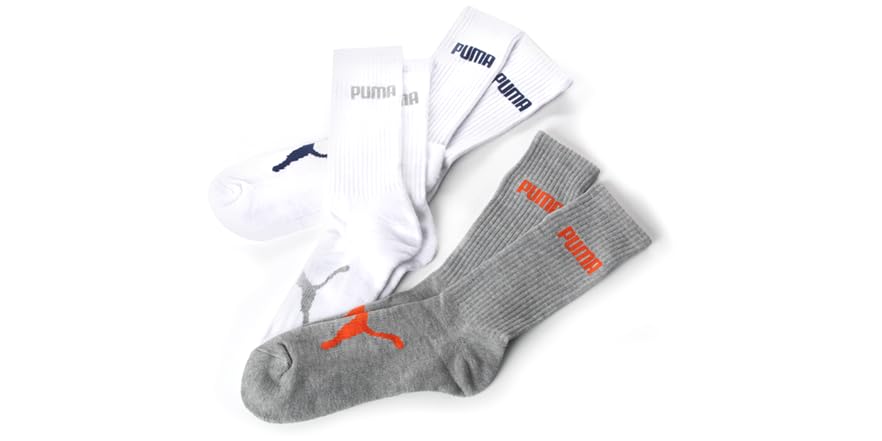 3 Pack Sports Crew Socks in Black, Grey, & White.