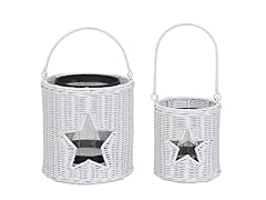 Rattan Lantern w/Star Accent Set-2