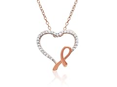 14KRG Plated & Diamond Ribbon Heart Necklace