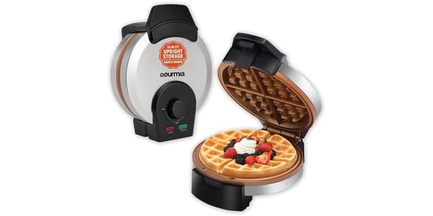 Woot App: Gourmia Upright Belgian Waffle Maker w/ Nonstick Ceramic Plate (Stainless Steel) $15.99 + Free S&H w/ Amazon Prime