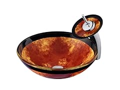 VIGO Auburn/Mocha Fusion Glass Vessel Sink and Waterfall Faucet Set in Chrome