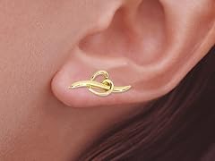 10k Gold Heart Ear Pin Earrings