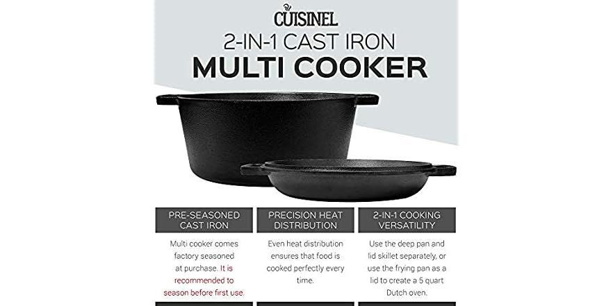 Cuisinel 2-in-1 Cooker: 5 Quart Deep Pan, 10