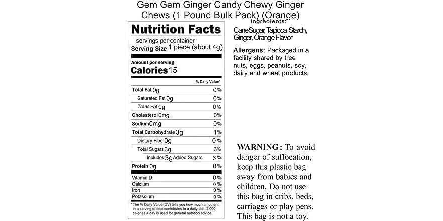 Gem Gem Ginger Candy Chewy Ginger Chews 1 Pound Bulk Pack Lemon