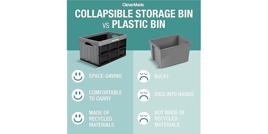 CleverMade Collapsible Storage Bins- Obsidian 3 PK 46L
