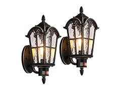 2-Pack 16” Large Motion Sensor Outdoor Wall Lights, Black & Gold