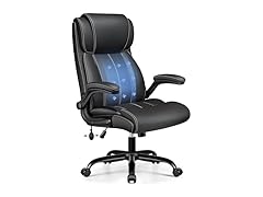 BESTFAIR Ergonomic Office Chair - Desk Computer Chair, Leather High Back Executive Chairs with Adjustable Lumbar Support & Flip Up Arms, Rocking, Black (Open Box)