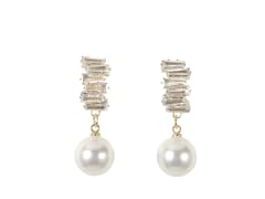 18K Gold Baguette CZ & Pearl Earrings