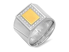 SS Ring w/ Sim. Diamonds & 18kt Plating