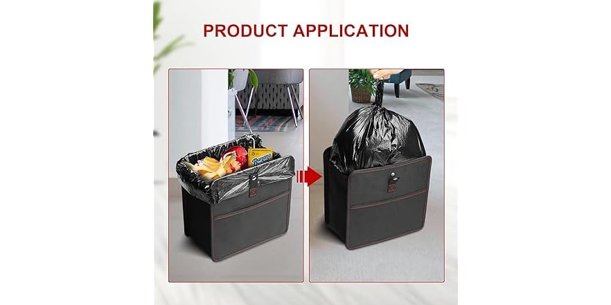 Simple Deluxe Car Trash Can With Lid - 3 Gallon Waterproof Collapsible Garbage Bin With Adjustable Straps For Car, Black - View #8
