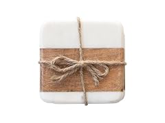 Marble & Acacia Wood Coasters, Set of 4