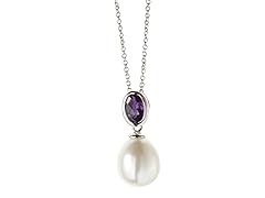 SS, Amethyst & Freshwater Pearl Necklace