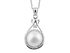 Fancy Silver CZ Pearl Pendant