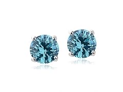 CZ Round Bluetopaz Earrings