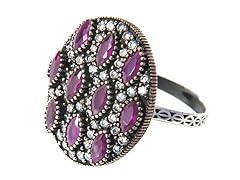 SS Otantic Oval Dyed Ruby Genuine Semi-Precious Gemstone CZ Ring