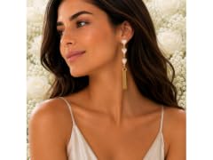18K Gold Pearl Heart Tassel Earrings