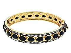 18K Gold-Plated SS Black Onyx Semi-Precious Gemstone Bangle