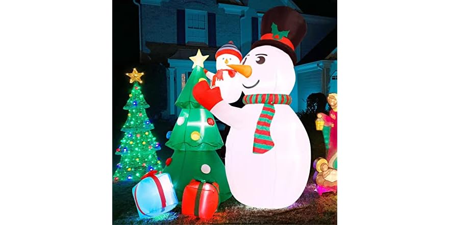 8ft Inflatable Snowman & Baby Snowman w/ Christmas Tree