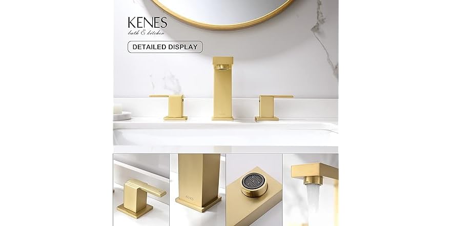 KENES Gold Widespread Bathroom Faucet