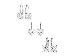 3 PK 18K WGP Leverback Swarovksi Element Earrings