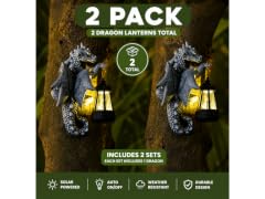 Goodeco 2 Pack Solar Dragon Tree Hugger Garden Statue Gray