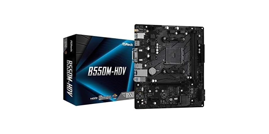 thumbnail interactive-video image 1 of ASRock B550M-HDV Motherboard - Supports 3rd Gen AMD Ryzen AM4 & Future Processors, DDR4 4733+, PCIe 4.0 1 of 12