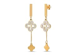 18K Gold CZ Clover Drop Earrings