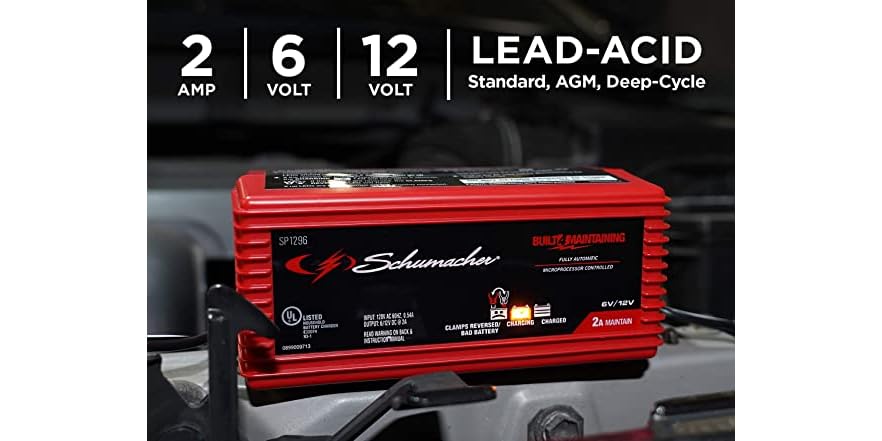 Schumacher Fully Automatic Battery Charger 2Amp, 6V/12V