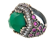 SS Round Dyed Emerald & Ruby Genuine Semi-Precious Gemstone CZ Ring