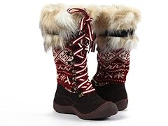 Gwen X Fairisle Snowboot, Red/Brown
