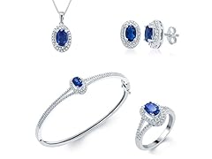 Created Blue Sapphire And Diamond 4 Pc Set, 0.4ct