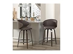 Modern Bar Stools Set of 2 Mid Century Bentwood Barstools Swivel Faux Leather Stools with Back for Kitchen Counter Restaurant, Brown (Open Box)