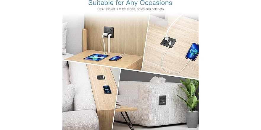 TESSAN Recessed Power Strip – 3 Outlets & 2 USB Ports for Desk Use - Image 2