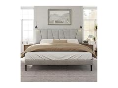 Bed Frame, Fabric Upholstered Headboard