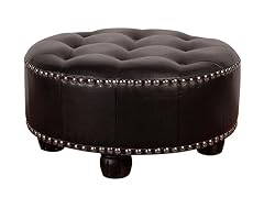 Tufted Black Faux Leather Ottoman