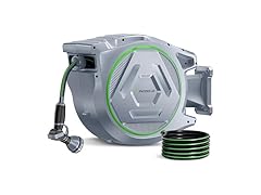 Retractable Garden Hose Reel 5/8 in x 100 ft, Heavy Duty Wall Mounted Water Hose Reel with 9-Pattern Nozzle, Any Length Lock, Automatic Slow Return System, 180° Swivel Bracket, UV Resistant (Open Box)