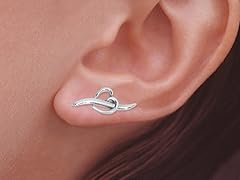 10k White Gold Heart Ear Pin Earrings