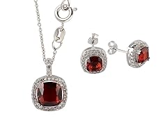 14K WGP Cushion Red CZ Earring & Necklace Set