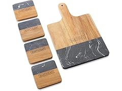 Bartesian Wooden Cutting Board & Drink Coaster Set