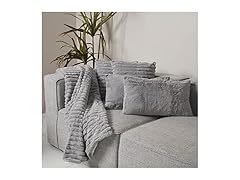 5-Pc Faux Fur Throw Blanket & Pillow Set