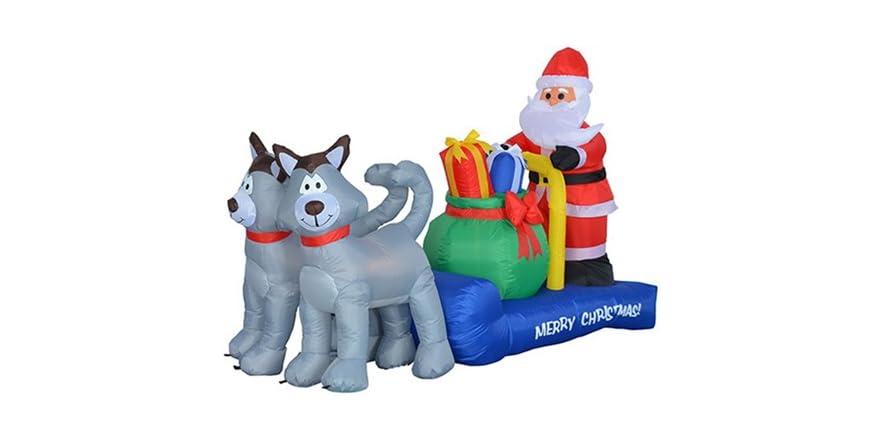 Santa Claus on Sleigh with Husky Decoration - 7 Ft