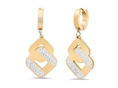 18K Gold CZ Geometric Drop Huggies