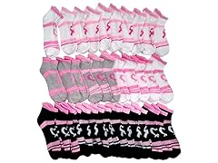 36-Pack Pink Ribbon Socks