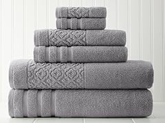 6-Piece Towel Set with Trellis Jacquard Border